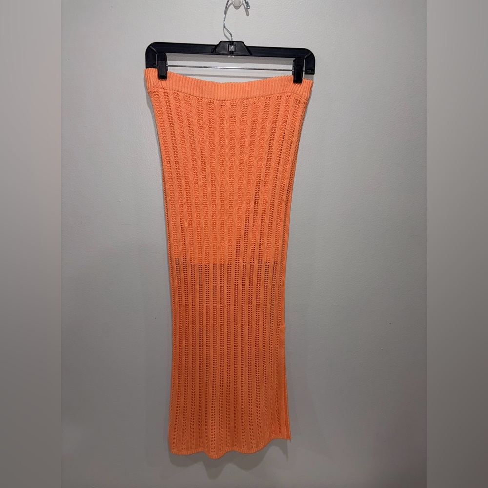 Blashe Orange Ribbed Knit Maxi Skirt Size S Slit Side Bodycon